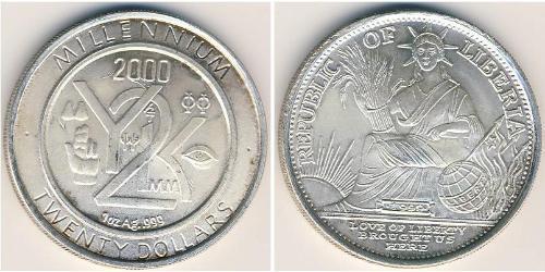 20 Dollar Liberia Silver 