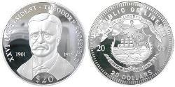 20 Dollaro Liberia Argento Theodore Roosevelt (1858 - 1919)