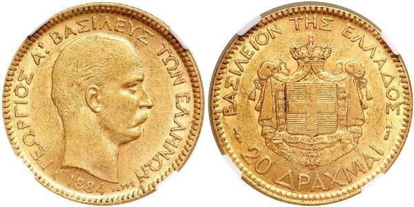 20 Drachma Kingdom of Greece (1832-1924) Gold George I of Greece (1845- 1913)