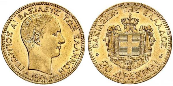 20 Drachma Kingdom of Greece (1832-1924) Gold George I of Greece (1845- 1913)