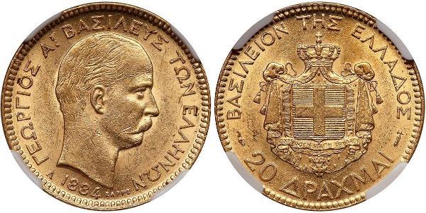 20 Drachma Kingdom of Greece (1832-1924) Gold George I of Greece (1845- 1913)