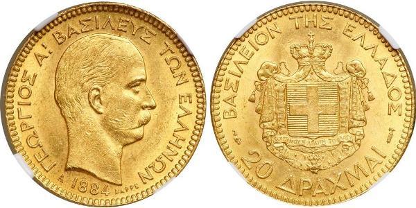 20 Drachma Kingdom of Greece (1832-1924) Gold George I of Greece (1845- 1913)