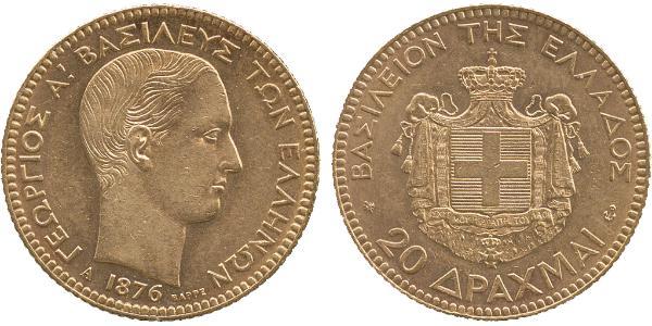 20 Drachma Kingdom of Greece (1832-1924) Gold George I of Greece (1845- 1913)