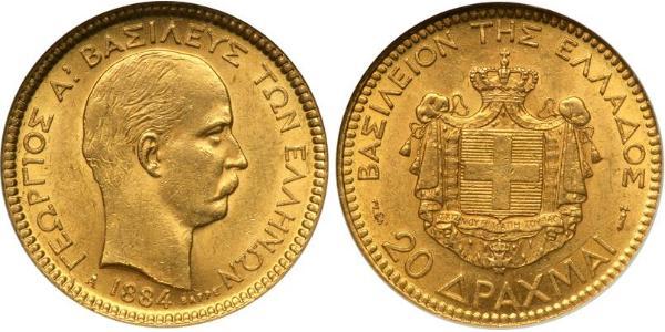 20 Drachma Kingdom of Greece (1832-1924) Gold George I of Greece (1845- 1913)