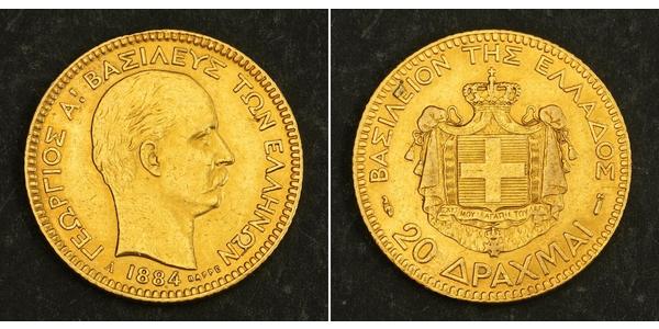 20 Drachma Kingdom of Greece (1832-1924) Gold George I of Greece (1845- 1913)
