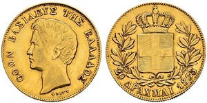 20 Drachma Regno di Grecia (1832-1924) Oro Ottone di Grecia (1815 - 1867)