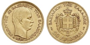 20 Drachma Reino de Grecia (1832-1924) Oro Jorge I de Grecia (1845- 1913)