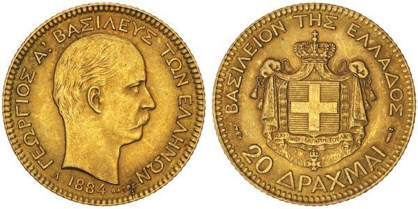 20 Drachma 希臘王國 金 乔治一世 (希腊) (1845 - 1913)