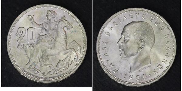 20 Drachma 希臘王國 銀 保罗一世 (希腊) (1901 - 1964)