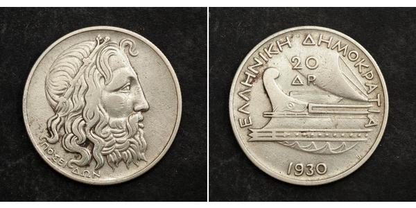 20 Drachma 希臘第二共和國 (1924 - 1935) 銀 