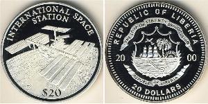 20 Dólar Liberia Plata 