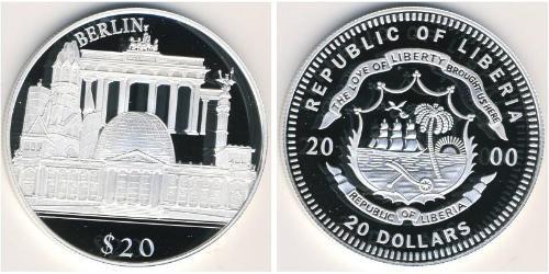 20 Dólar Liberia Plata 