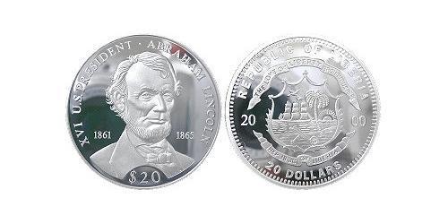 20 Dólar Liberia Plata Abraham Lincoln (1809-1865)