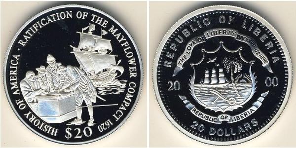 20 Dólar Liberia Plata 