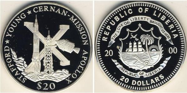 20 Dólar Liberia Plata 