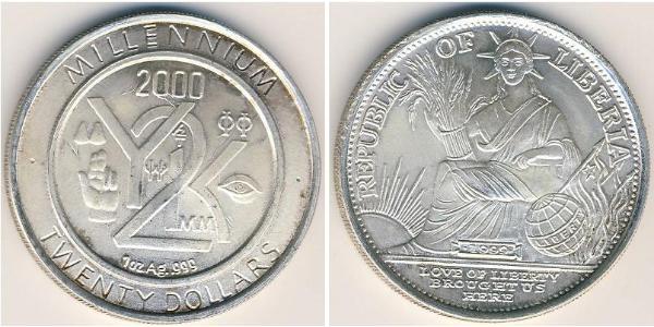 20 Dólar Liberia Plata 