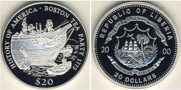 20 Dólar Liberia Plata 