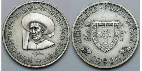 20 Escudo Second Portuguese Republic (1933 - 1974) Silver 