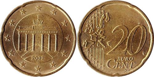 20 Eurocent Repubblica Federale di Germania (1990 - ) Ottone 