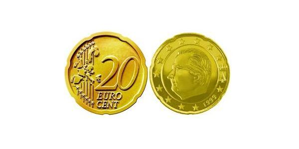20 Eurocent Bélgica Tin/Aluminio/Cobre/Zinc Albert II de Bélgica