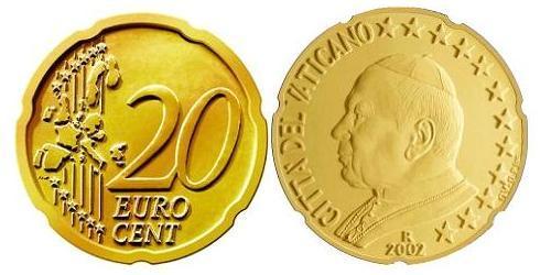 20 Eurocent Vatican (1926-) Tin/Aluminium/Copper/Zinc John Paul II (1920 - 2005)