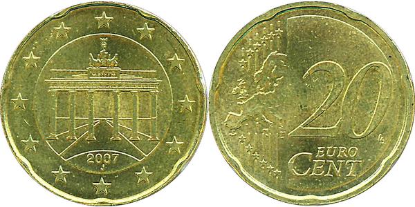 20 Eurocent Allemagne (1990 - ) Tin/Aluminium/Cuivre/Zinc 