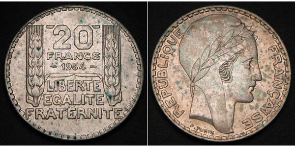 20 Franc Troisième République (1870-1940)  Argent 