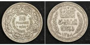 20 Franc Tunisia Argento Ahmad II ibn Ali