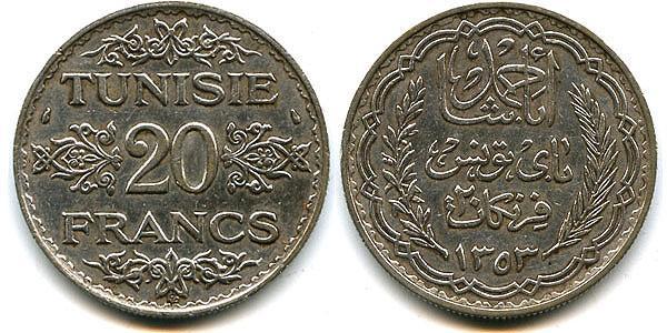 20 Franc Tunisia Argento 
