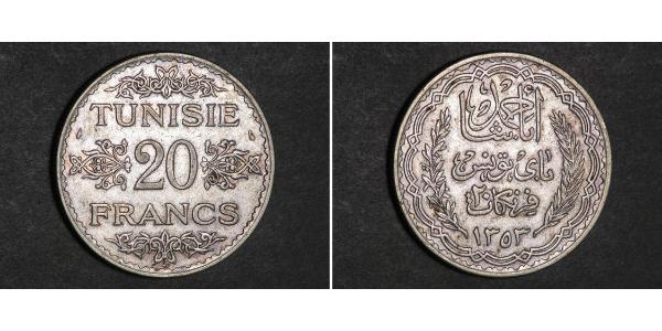 20 Franc Tunisia Argento 