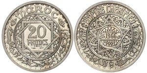 20 Franc https://en.wikipedia.org/wiki/French_protectorate_in_Morocco Argento Muhammad V del Marocco (1909 - 1961)