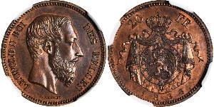 20 Franc Bélgica Cobre Leopold II (1835 - 1909)