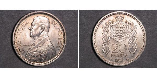 20 Franc Monaco Copper/Nickel Louis II Prince of Monaco (1870-1949)