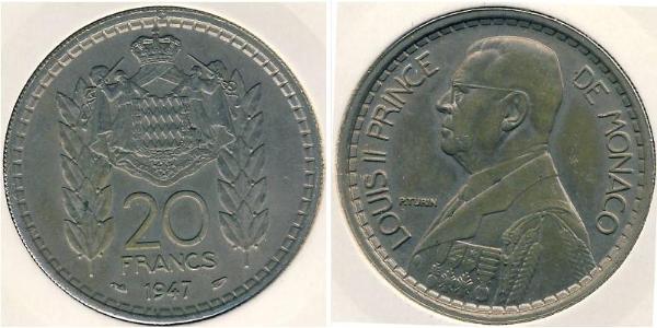 20 Franc Monaco Cuivre/Nickel Louis II de Monaco (1870-1949)