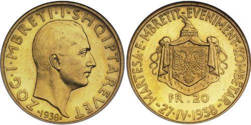 20 Franc Albanien / Königreich Albanien (1928-1939) Gold Zog I, Skanderbeg III of Albania