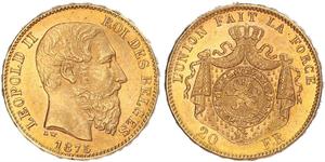 20 Franc Belgien Gold Leopold II (1835 - 1909)