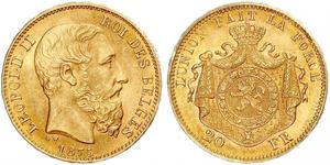 20 Franc Belgien Gold Leopold II (1835 - 1909)