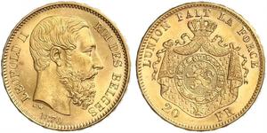 20 Franc Belgien Gold Leopold II (1835 - 1909)