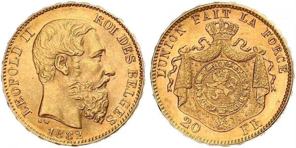 20 Franc Belgien Gold Leopold II (1835 - 1909)