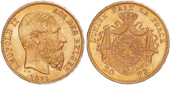 20 Franc Belgien Gold Leopold II (1835 - 1909)