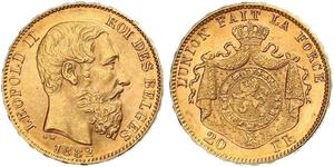 20 Franc Belgium Gold Leopold II of Belgium(1835 - 1909)