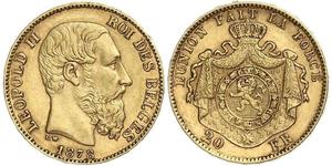 20 Franc Belgium Gold Leopold II of Belgium(1835 - 1909)