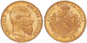 20 Franc Belgium Gold Leopold II of Belgium(1835 - 1909)