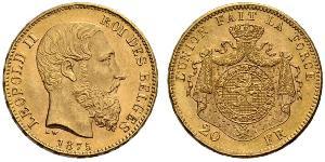 20 Franc Belgium Gold Leopold II of Belgium(1835 - 1909)