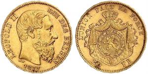 20 Franc Belgium Gold Leopold II of Belgium(1835 - 1909)