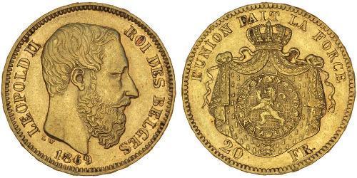 20 Franc Belgium Gold Leopold II of Belgium(1835 - 1909)