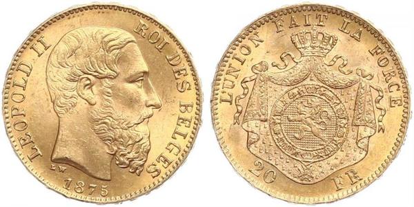 20 Franc Belgium Gold Leopold II of Belgium(1835 - 1909)