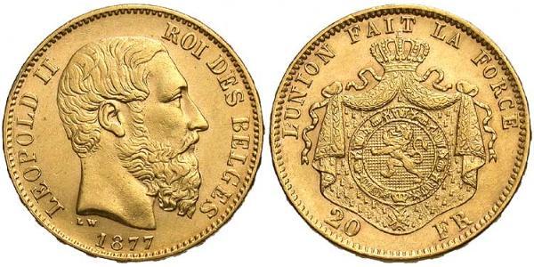 20 Franc Belgium Gold Leopold II of Belgium(1835 - 1909)