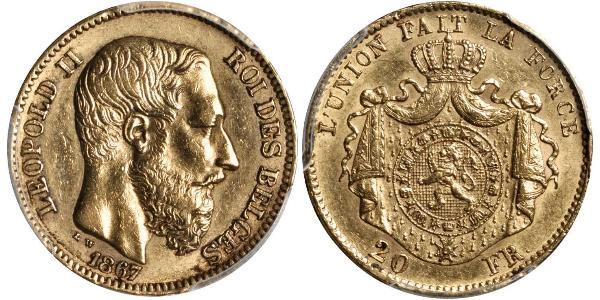 20 Franc Belgium Gold Leopold II of Belgium(1835 - 1909)