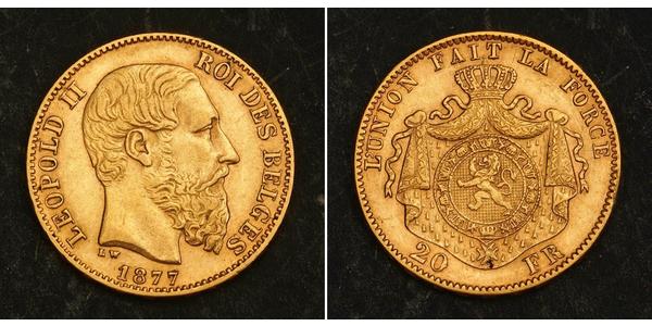 20 Franc Belgium Gold Leopold II of Belgium(1835 - 1909)